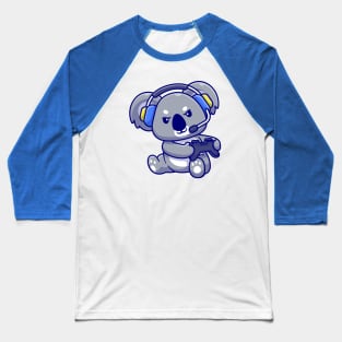 Cute Koala Playing Game With Headphone Cartoon Baseball T-Shirt